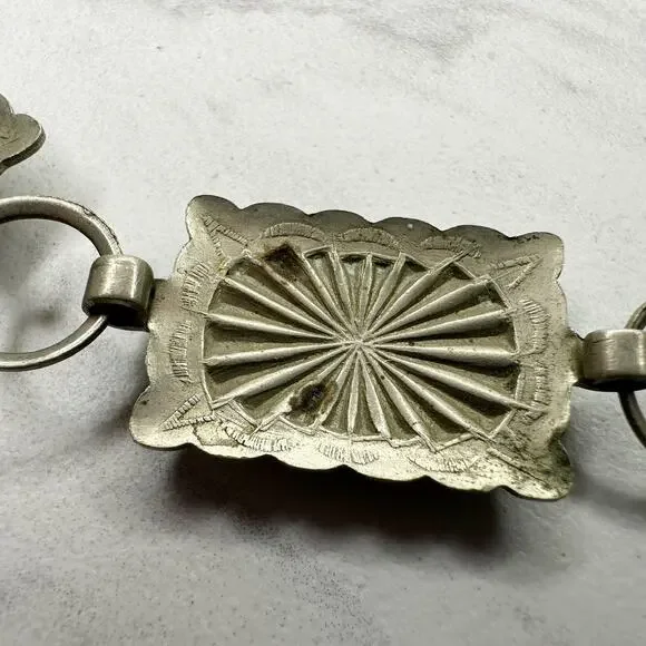 Vintage Faux Turquoise Stamped Concho Chain Belt Silver Tone XS/Small (XS/S) ✨ - Picture 4 of 14